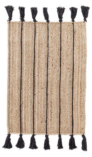 Črna/v naravni barvi ročno tkana preproga iz jute 60x90 cm Jalaja – Bizzotto