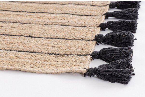 Črna/v naravni barvi ročno tkana preproga iz jute 60x90 cm Jalaja – Bizzotto
