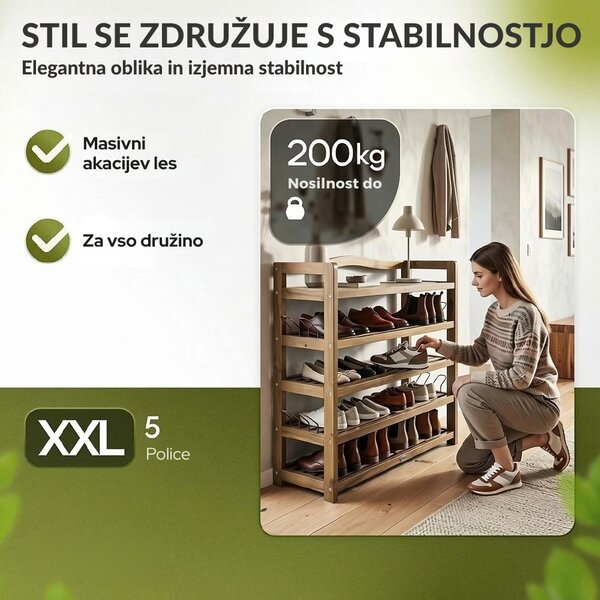 Regal za čevlje RUSTIC, 5 polic, 95x26x82cm, naravno rjav Casaria
