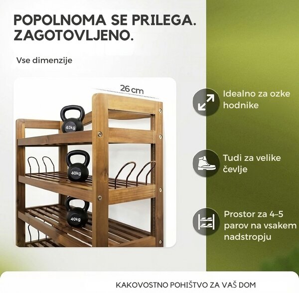 Regal za čevlje RUSTIC, 5 polic, 95x26x82cm, naravno rjav Casaria