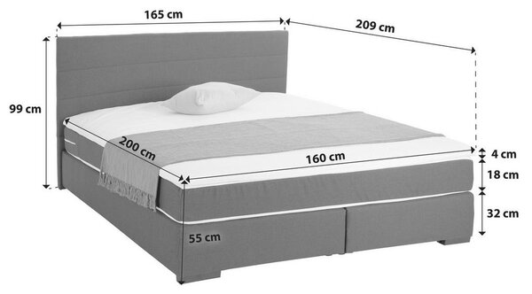 POSTELJA Z VZMETNICO 160 cm x 200 cm , les, tekstil, leseni material srebrne barve