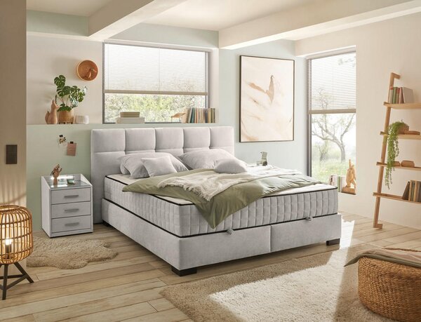 POSTELJA Z VZMETNICO 160 cm x 200 cm , tekstil, leseni material bež