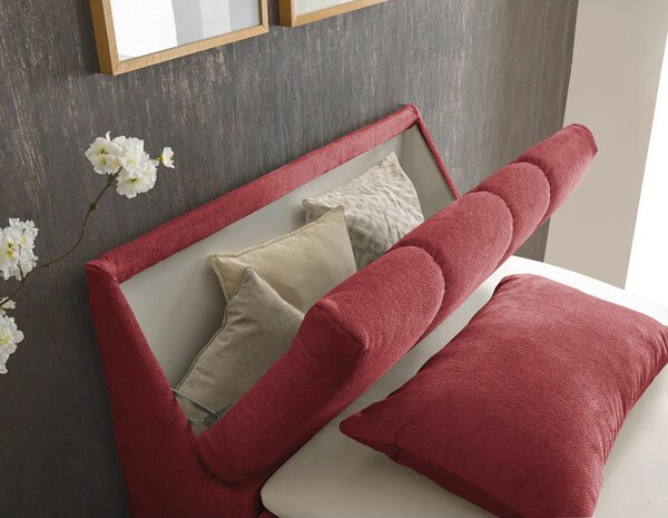 POSTELJA Z VZMETNICO 120 cm x 200 cm , tekstil, leseni material rdeča