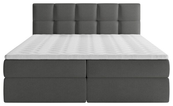 POSTELJA Z VZMETNICO 200 cm x 220 cm , les, tekstil, leseni material temno siva