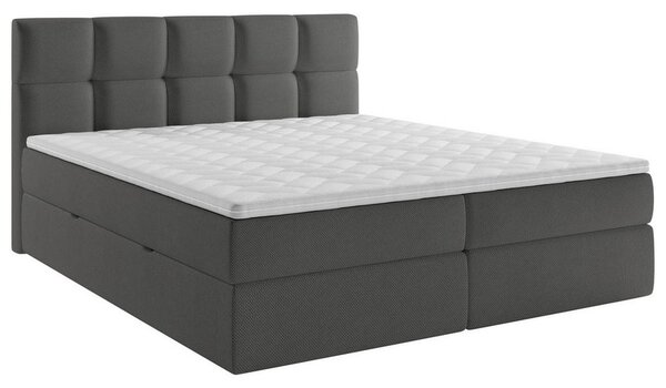 POSTELJA Z VZMETNICO 200 cm x 220 cm , les, tekstil, leseni material temno siva