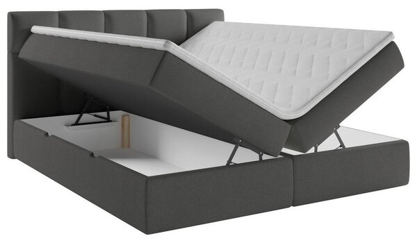 POSTELJA Z VZMETNICO 200 cm x 220 cm , les, tekstil, leseni material temno siva