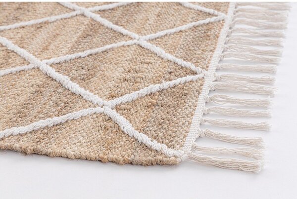 Bela/v naravni barvi ročno tkana preproga iz jute 60x90 cm Shaila – Bizzotto