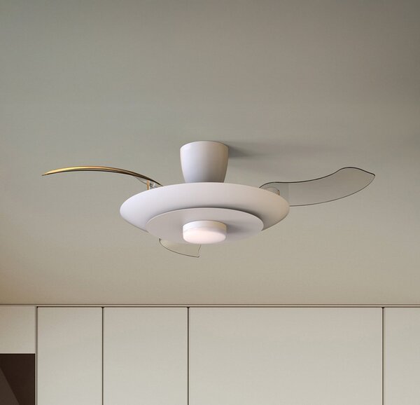 Mantra Iluminación LED stropni ventilator Kyoto, bel, DC, tih, CCT, 106 cm, zatemnjen, Bela, Dnevna soba / jedilnica, Kovina, Sodobni