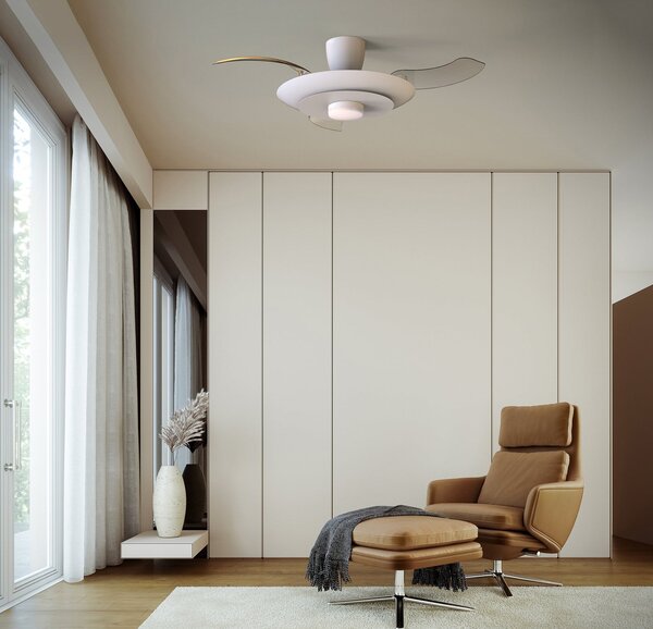 Mantra Iluminación LED stropni ventilator Kyoto, bel, DC, tih, CCT, 106 cm, zatemnjen, Bela, Dnevna soba / jedilnica, Kovina, Sodobni