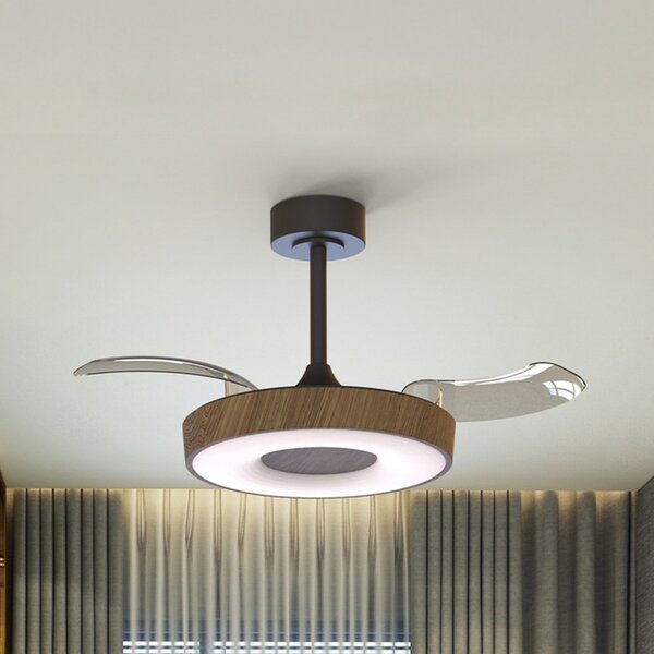 Mantra Iluminación Pametni LED stropni ventilator Coin, les/črna, DC, tih, zatemnjen, Les, Dnevna soba / jedilnica, Kovina, Sodobni