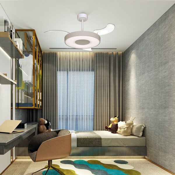 Mantra Iluminación Pametni LED stropni ventilator Coin Mini, bež/bel, DC, tih, zatemnjen, Bež, Dnevna soba / jedilnica, Kovina, Sodobni