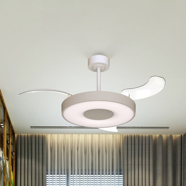 Mantra Iluminación Pametni LED stropni ventilator Coin Mini, bež/bel, DC, tih, zatemnjen, Bež, Dnevna soba / jedilnica, Kovina, Sodobni
