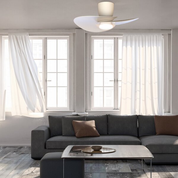 Mantra Iluminación LED stropni ventilator Nenufar, bel, DC, tih, CCT, 74 cm, zatemnjen, Bela, Dnevna soba / jedilnica, Aluminij, Sodobni