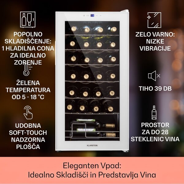 Klarstein Shiraz 28 Uno, hladilnik za vino, 74 l, 28 steklenic, nadzorna plošča na dotik, 5-18 °C