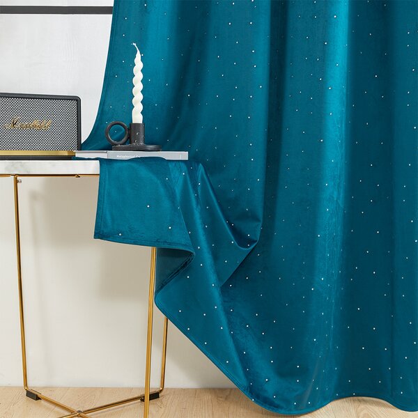 Zavese v setu Holland Velvet Navy Crystal (2 kos) 140x260