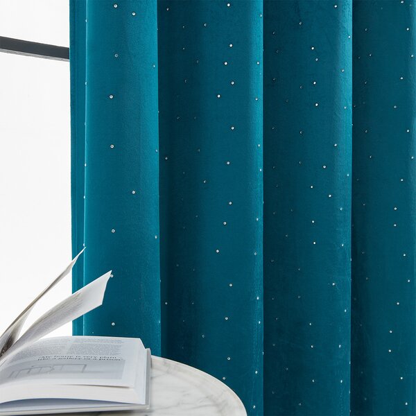 Zavese v setu Holland Velvet Navy Crystal (2 kos) 140x260