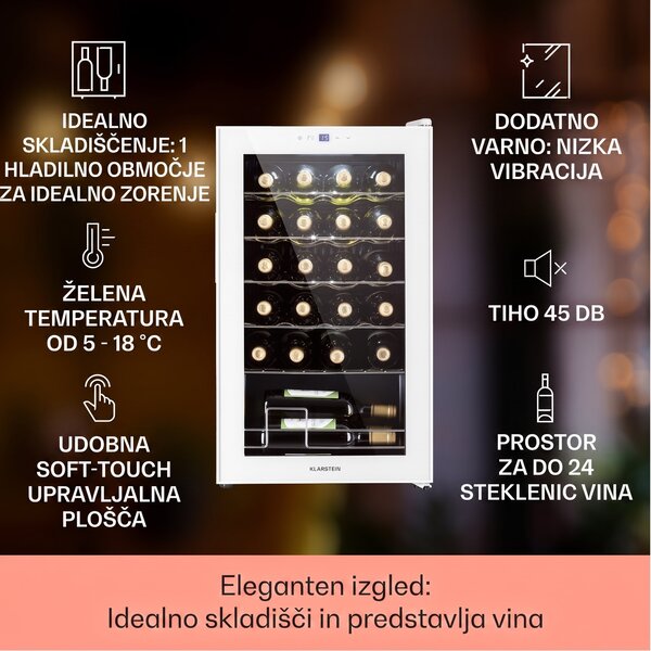 Klarstein Shiraz 24 Uno, vinoteka, 63 l, 24 steklenic, 5-18 °C, nadzorna plošča na dotik