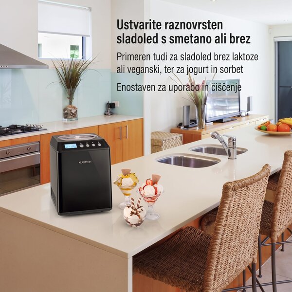 Klarstein Vanilly  Sky Family, aparat za pripravo sladoleda in zamrznjenega jogurta, sladoledar, 250 W, 2,5 l, črn