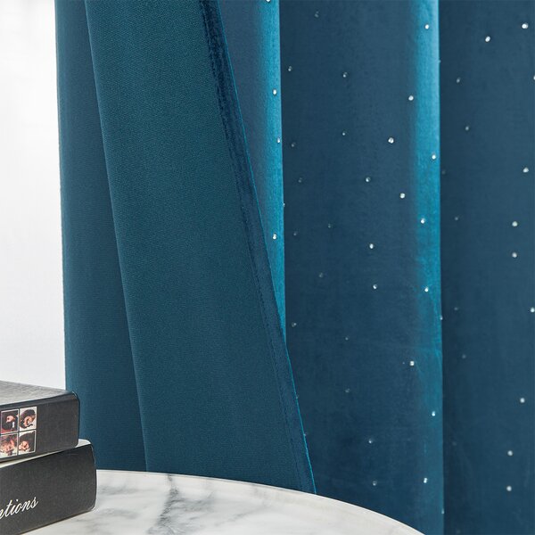 Zavese v setu Holland Velvet Navy Crystal (2 kos) 140x260