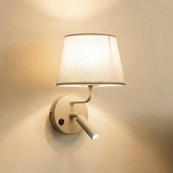 TK Lighting Stenna svetilka Maja, pesek, tekstil, svetloba za branje, višina 25 cm, zatemnjen, Bež, spalnica, Tkanine / tekstil