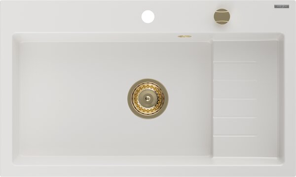 Mexen Omar enojni granitni pomivalnik 800 x 480 mm, bela, zlati sifon - 6520801005-20-G