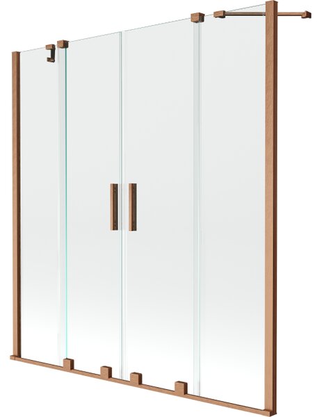 Mexen Velar Duo kopalna paravana z dvema krilnimi drsnimi 160 x 150 cm, prosojna, brušena medenina - 896-160-000-02-65