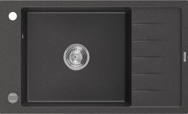 Mexen Elias 1-prekatni granitni pomivalnik s kapnikom, 795 x 480 mm, črna z belimi lisami, kromirani sifon - 6511791005-76