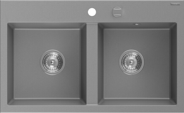 Mexen Hektor Dvokomorsko granitno korito 800 x 480 mm, sivo, kromiran sifon - 6521802000-71