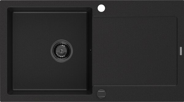 Mexen Leo granitno korito z eno komoro z odcejalnikom 900 x 500 mm, črno, črni sifon - 6501901010-77-B