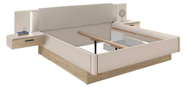 POSTELJNA GARNITURA 180 cm x 200 cm , leseni material barve hrasta, kašmir
