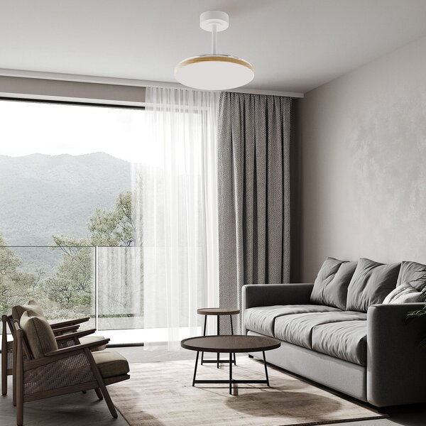 Mantra Iluminación LED stropni ventilator Slim Mini, bel/les, DC, tih, CCT, zatemnjen, Bela, Dnevna soba / jedilnica, Kovina, Sodobni