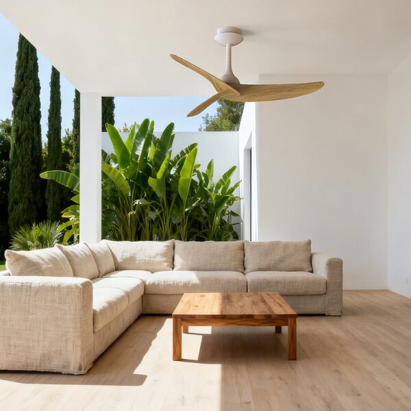 Mantra Iluminación Stropni ventilator Ipanema, bel/les, DC, tih, daljinski upravljalnik, IP44, Bela, Dnevna soba / jedilnica, Kovina, Sodobni
