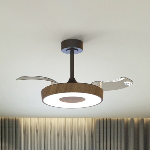 Mantra Iluminación Pametni LED stropni ventilator Coin Mini, les/črna, DC, tiho delovanje, zatemnjen, Les, Dnevna soba / jedilnica, Kovina, Sodobni