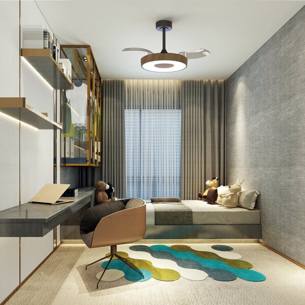 Mantra Iluminación Pametni LED stropni ventilator Coin Mini, les/črna, DC, tiho delovanje, zatemnjen, Les, Dnevna soba / jedilnica, Kovina, Sodobni
