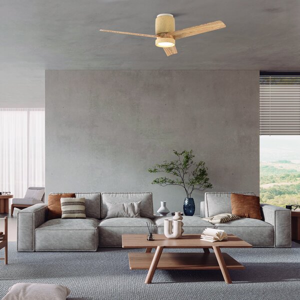 Mantra Iluminación LED stropni ventilator Ceramica M, bež/les, DC, tih, CCT, zatemnjen, Bež, Dnevna soba / jedilnica, Kovina, Sodobni