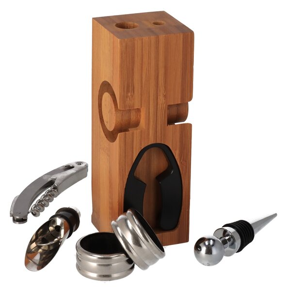 ATMOWOOD Komplet za vino v lesenem stojalu