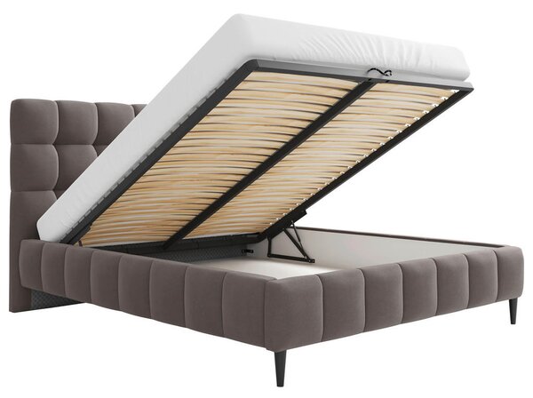 OBLAZINJENA POSTELJA 160 cm x 200 cm , tekstil, leseni material umazano rjava