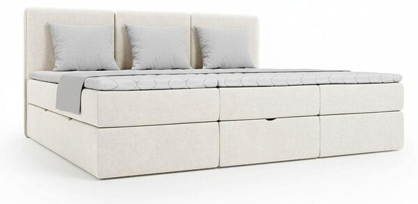 DRUŽINSKA POSTELJA 210 cm x 200 cm , les, tekstil, leseni material krem barve