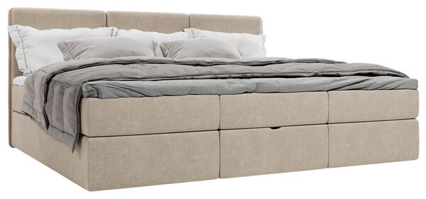 DRUŽINSKA POSTELJA 210 cm x 200 cm , les, tekstil, leseni material bež