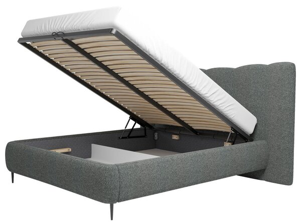 OBLAZINJENA POSTELJA 140 cm x 200 cm , les, tekstil, leseni material antracit