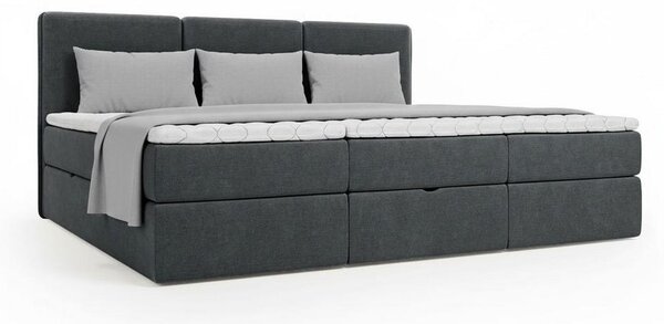 DRUŽINSKA POSTELJA 210 cm x 200 cm , les, tekstil, leseni material antracit