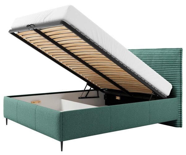 OBLAZINJENA POSTELJA 140 cm x 200 cm , les, tekstil, leseni material temno zelena