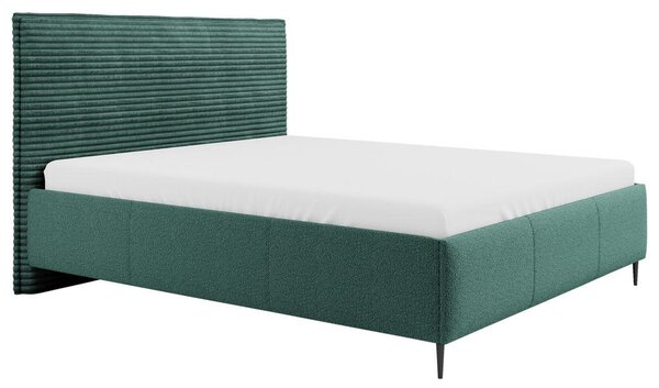 OBLAZINJENA POSTELJA 140 cm x 200 cm , les, tekstil, leseni material temno zelena