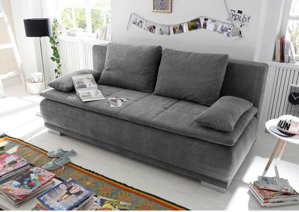ZOFA S POSTELJNO FUNKCIJO, temno siva tekstil, leseni material