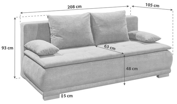 ZOFA S POSTELJNO FUNKCIJO, siva tekstil, leseni material