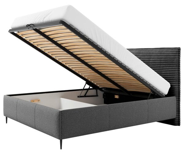 OBLAZINJENA POSTELJA 140 cm x 200 cm , les, tekstil, leseni material antracit