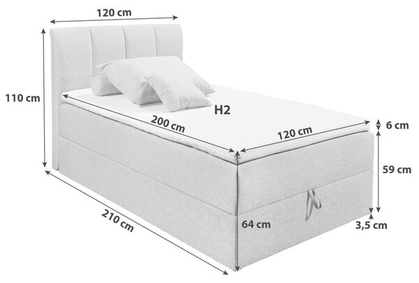 POSTELJA BOXSPRING 120 cm x 200 cm , tekstil antracit