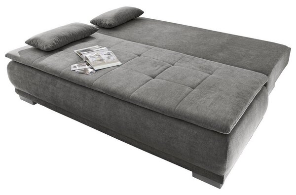 ZOFA S POSTELJNO FUNKCIJO, siva tekstil, leseni material
