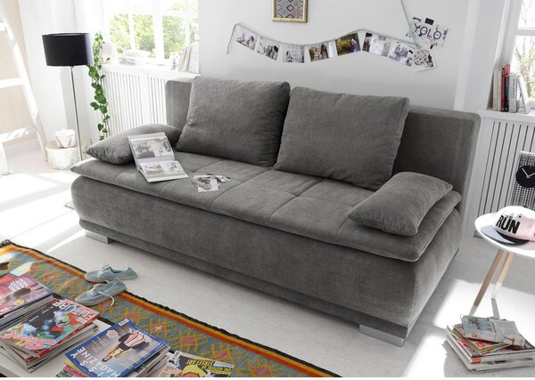 ZOFA S POSTELJNO FUNKCIJO, siva tekstil, leseni material