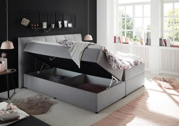 BOXSPRING POSTELJA 180 cm x 200 cm , tekstil siva